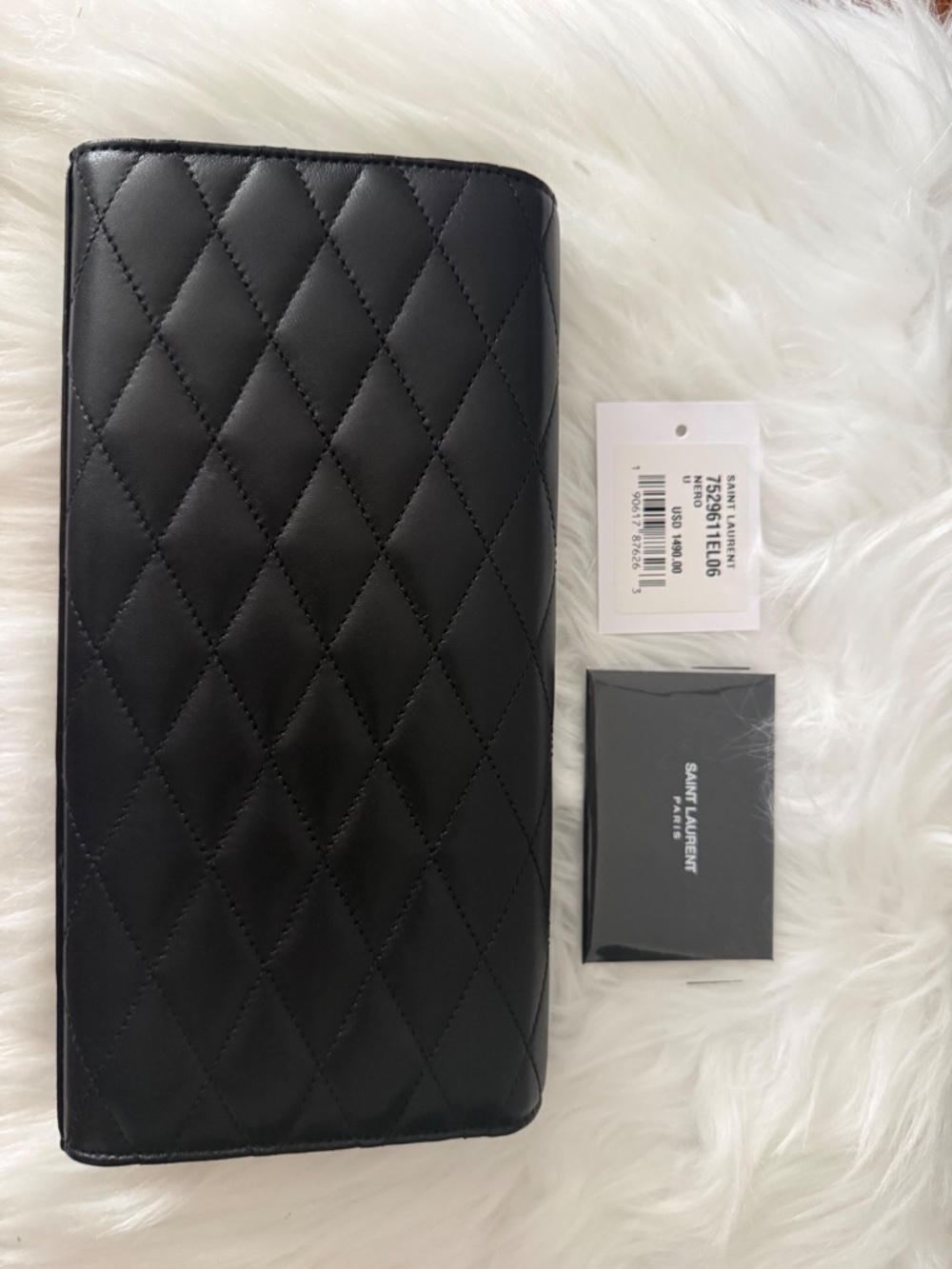 Saint Laurent Black Quilted Leather Envelope Clutch with Silver YSL - Picture 2 of 4